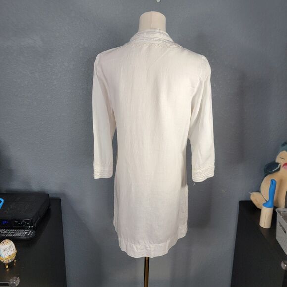Soft Surroundings Linen Zip Tunic sz S 3/4 Sleeve Slit Sides Beachy Coastal - Picture 7 of 16